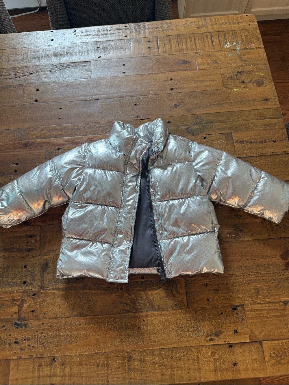 Zara Silver Metallic Kids Puffer Jacket like new! 18-24 months